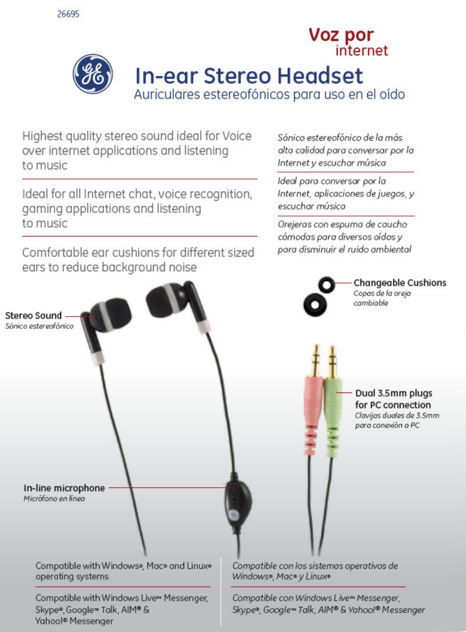 26695 GE VoIP In-Ear Stereo Headset