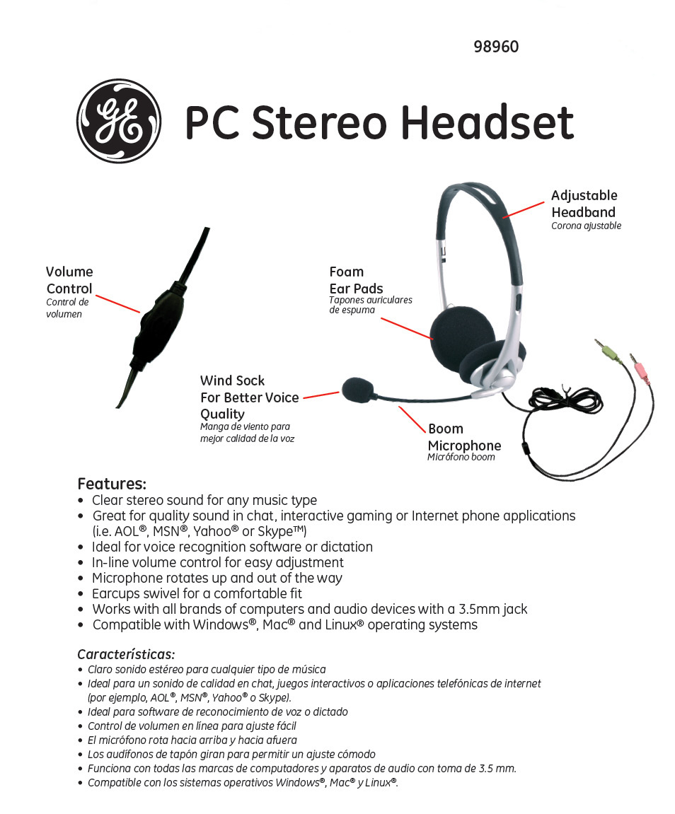 98960 GE PC Stereo Headset