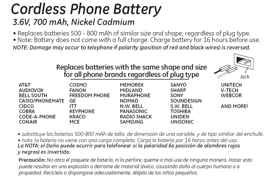 26144 GE Cordless Phone Battery