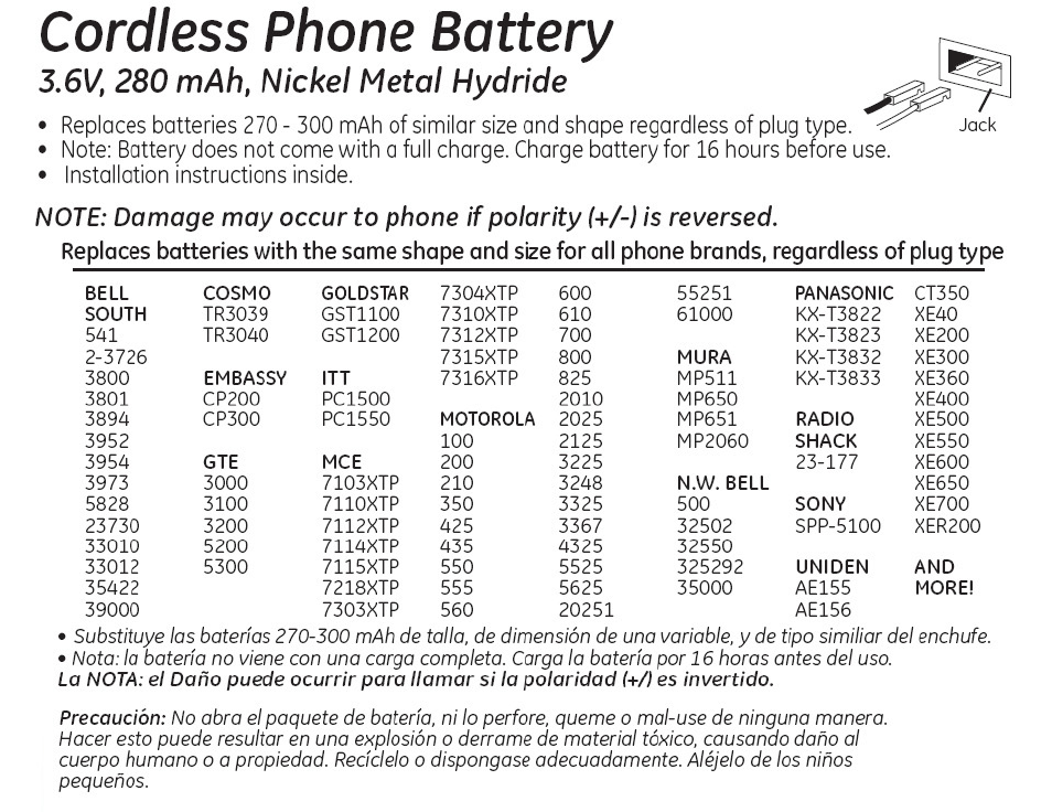 26146 GE Cordless Phone Battery