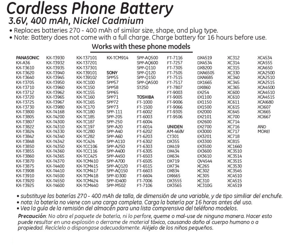 26156 GE Cordless Phone Battery