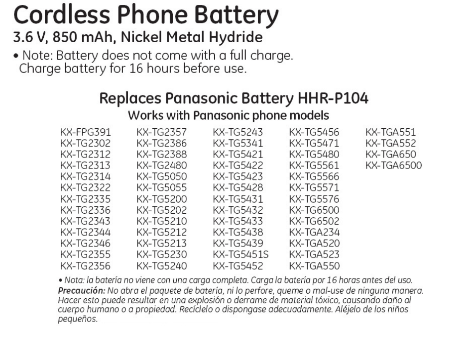26411 GE Cordless Phone Battery