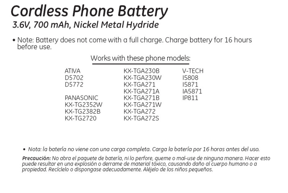 26413 GE Cordless Phone Battery