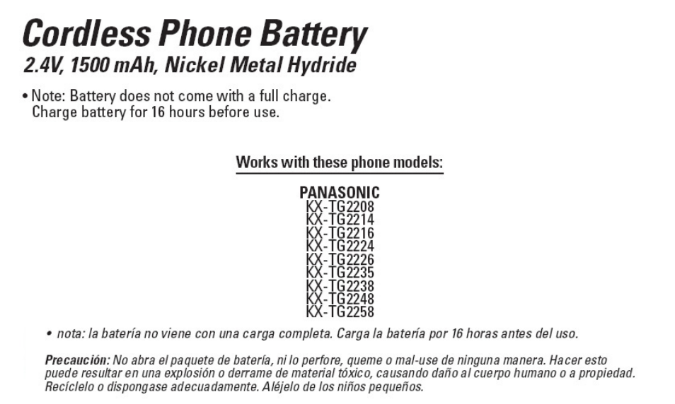 26423 GE Cordless Phone Battery