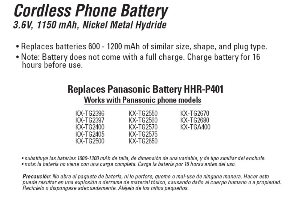 26505 GE Cordless Phone Battery