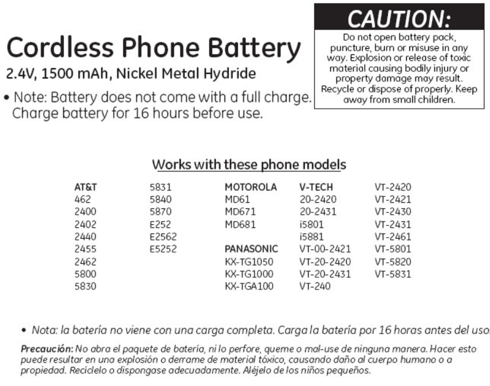 26511 GE Cordless Phone Battery