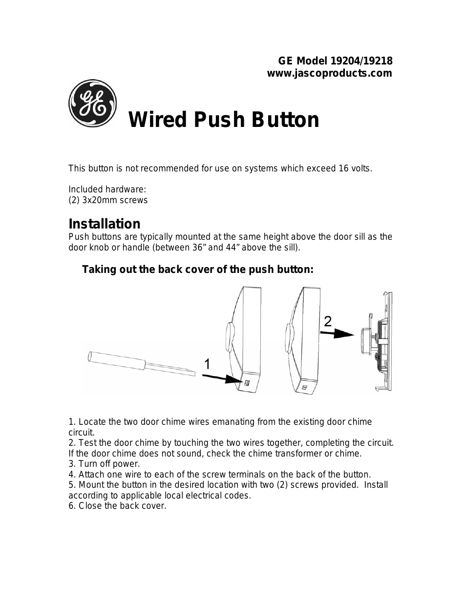 19204 GE Wireless Push Button Metalic