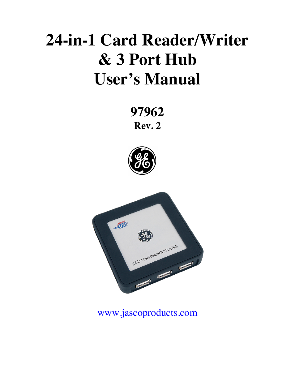 97962 GE 19-in-1 Card Reader & 3-Port USB 2.0 Hub