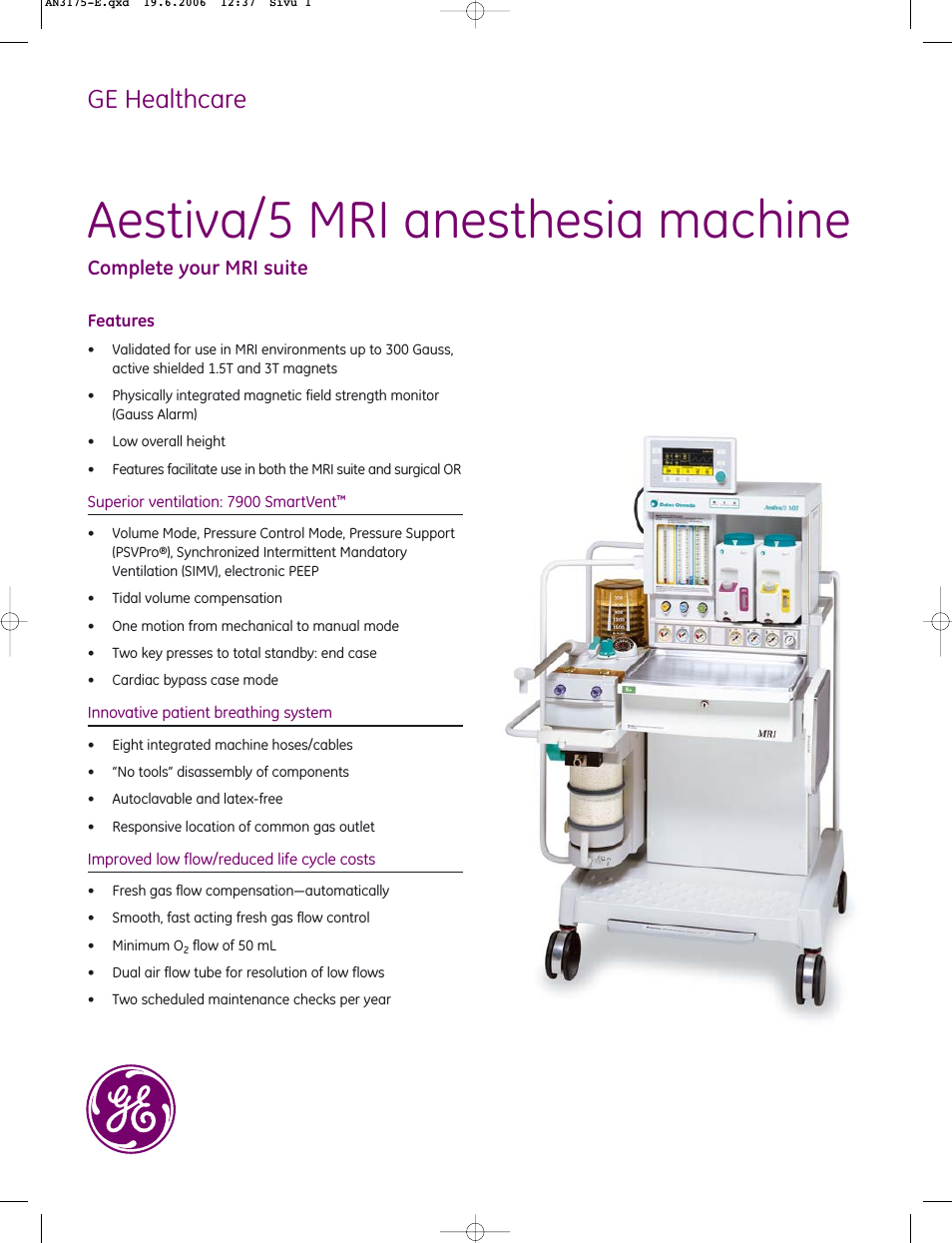 Aestiva_5 MRI anesthesia machine