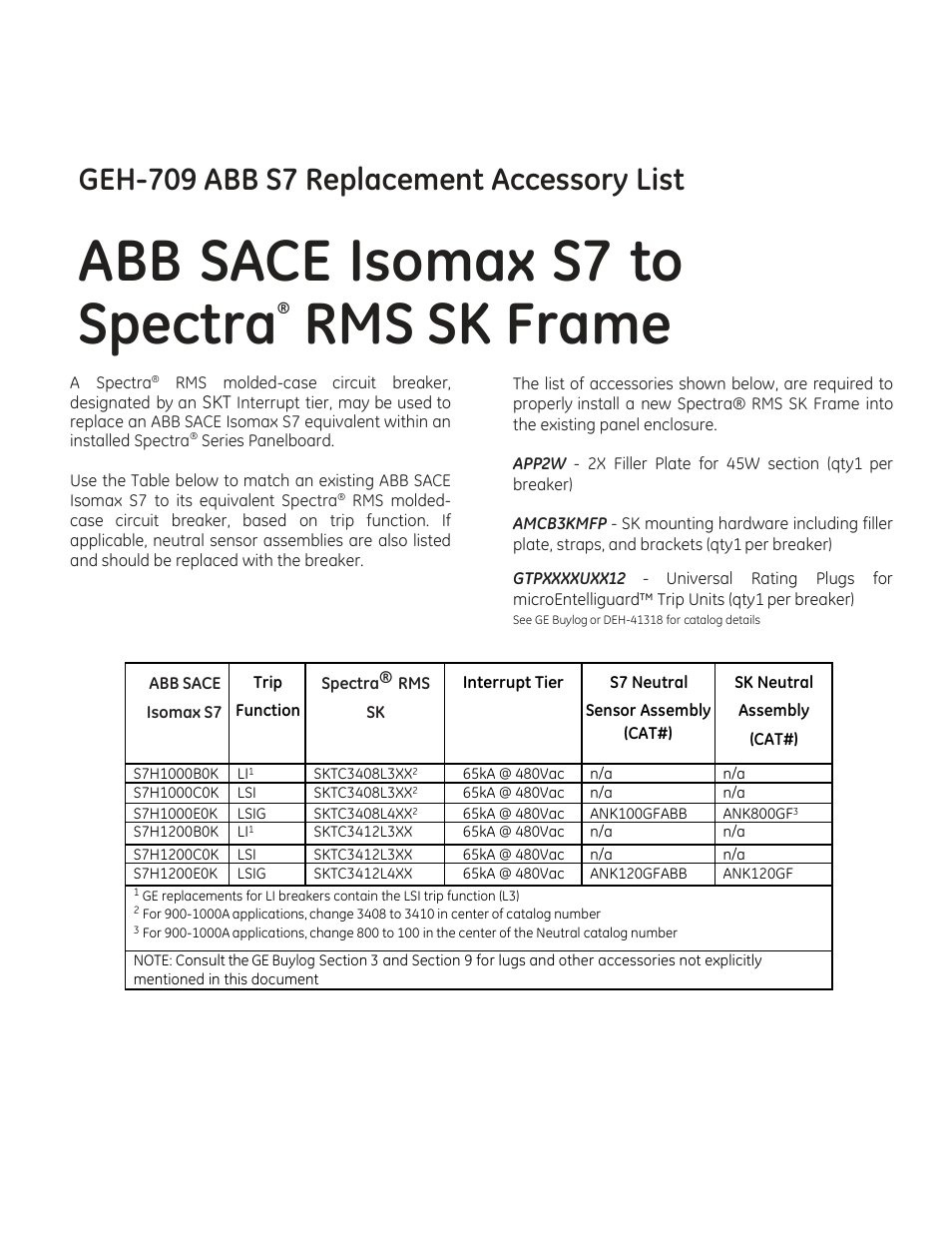 ABB SACE Isomax S7 to Spectra RMS SK Frame
