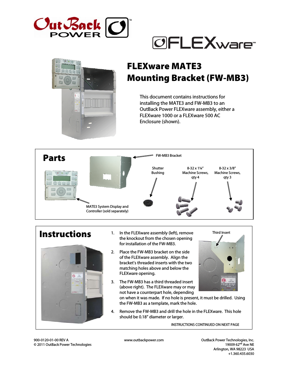 FLEXware MATE3 Mounting Bracket - Installation Instructions