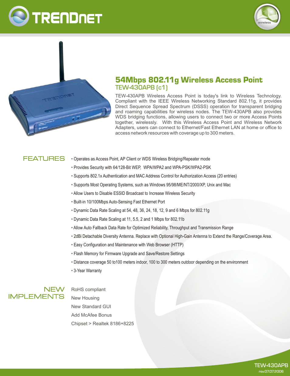 54Mbps 802.11g Wireless Access Point TEW-430APB (c1)