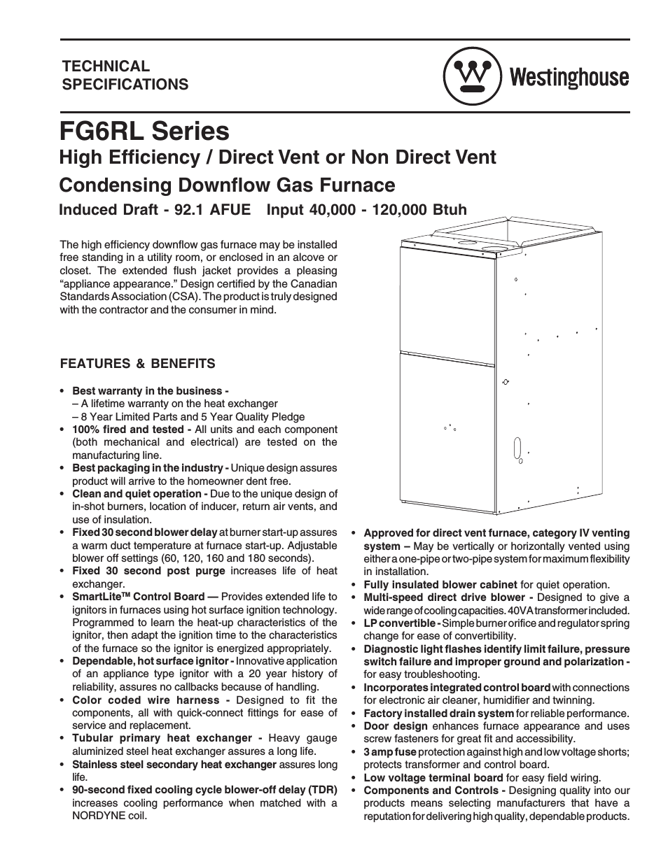 High Efficiency / Direct Vent or Non Direct Vent FG6RL