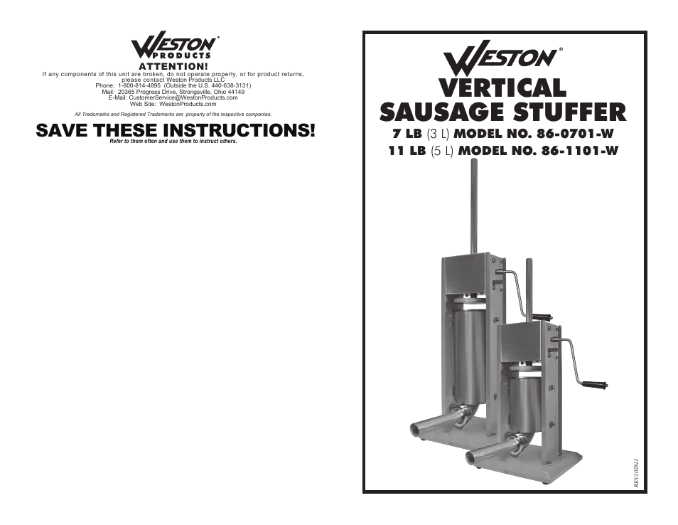 7 & 11 lb Vertical Sausage Stuffers