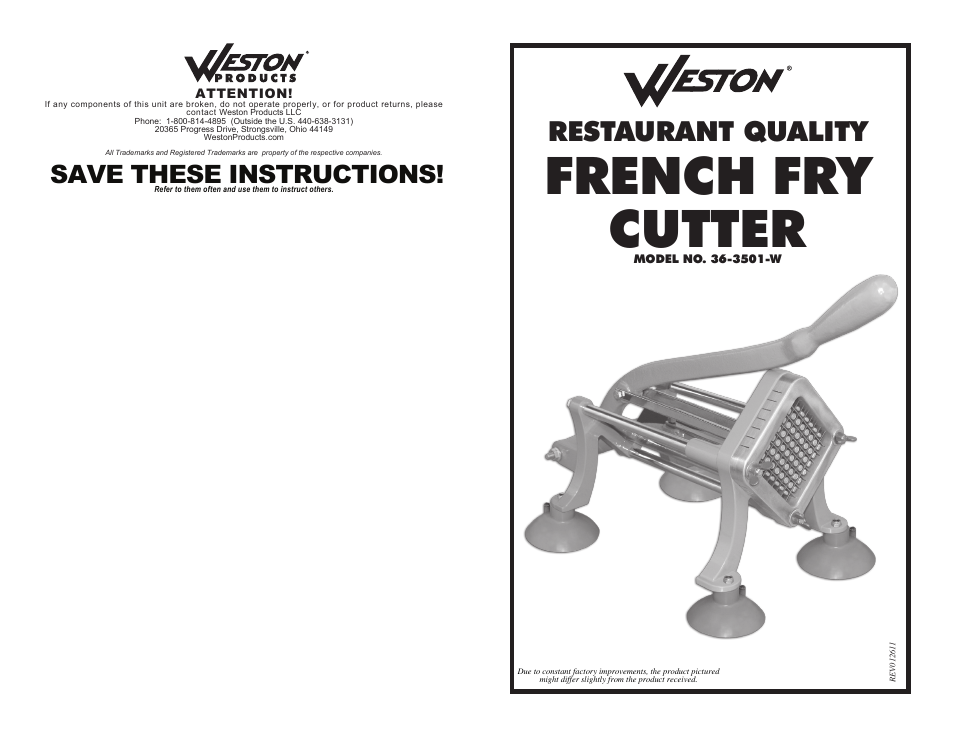 Restaurant Quality French Fry Cutter 36-3501-W