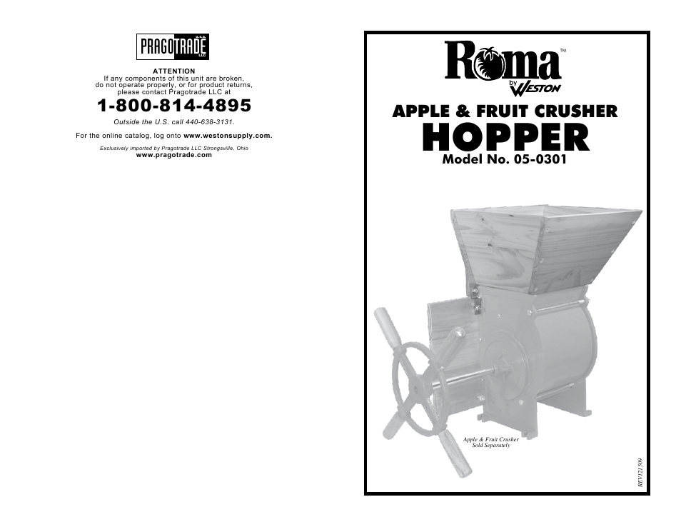 Roma Apple & Fruit Crusher Hopper