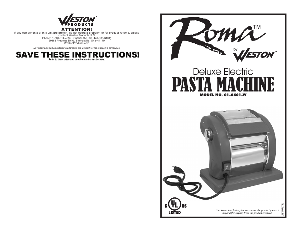 Roma Deluxe Electric Pasta Machine