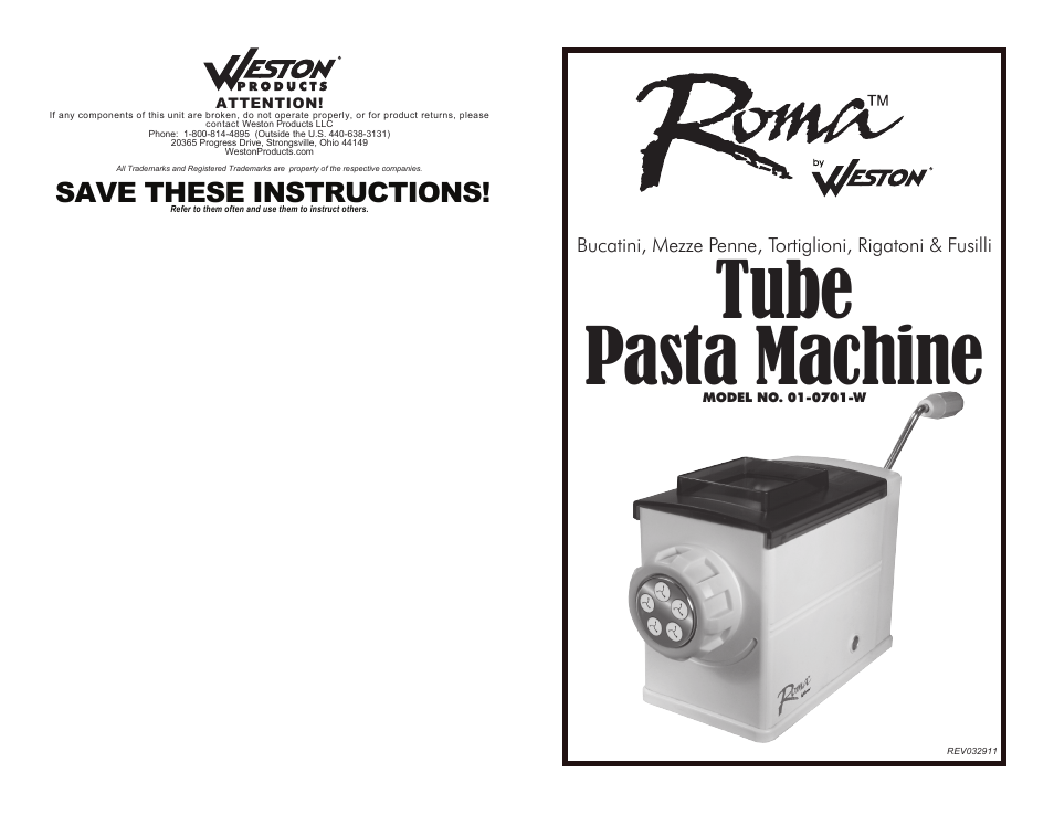 Roma Tube Pasta Machine