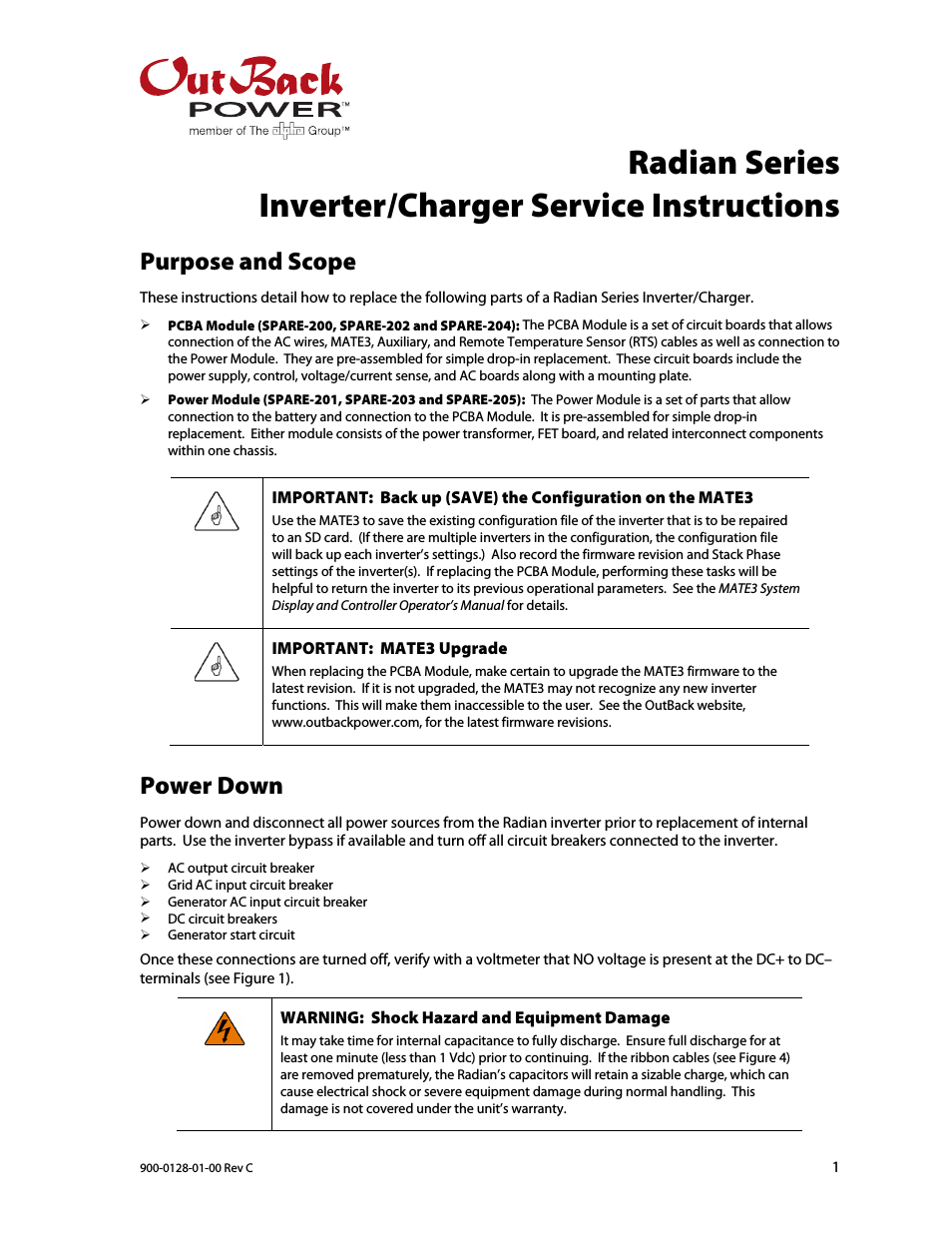 Radian Series Inverter/Charger Service Instructions
