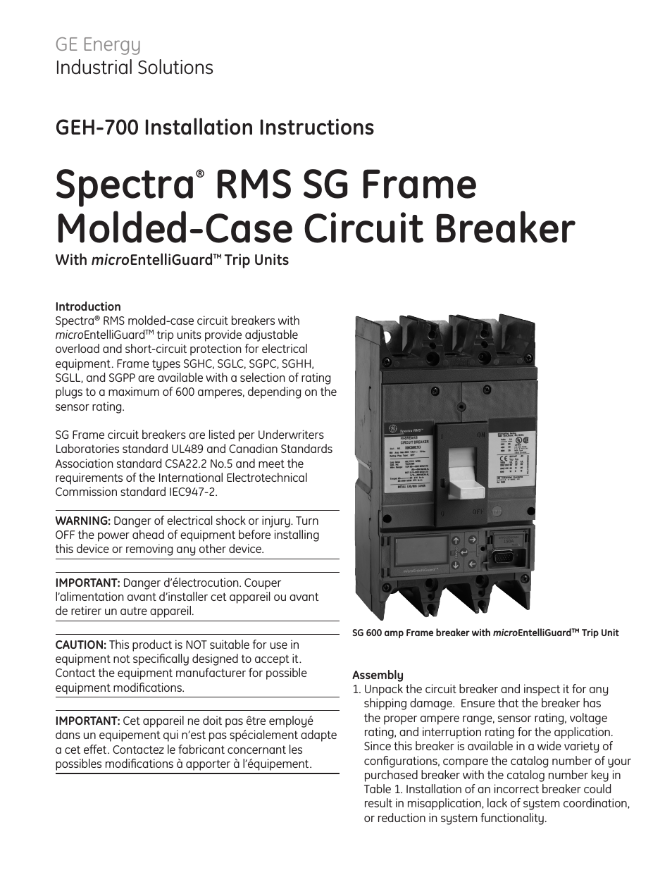 Spectra G-Frame MCCB with microEntelliGuard trip unit