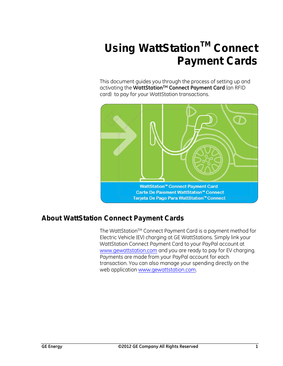 Using WattStation Connect Payment Cards