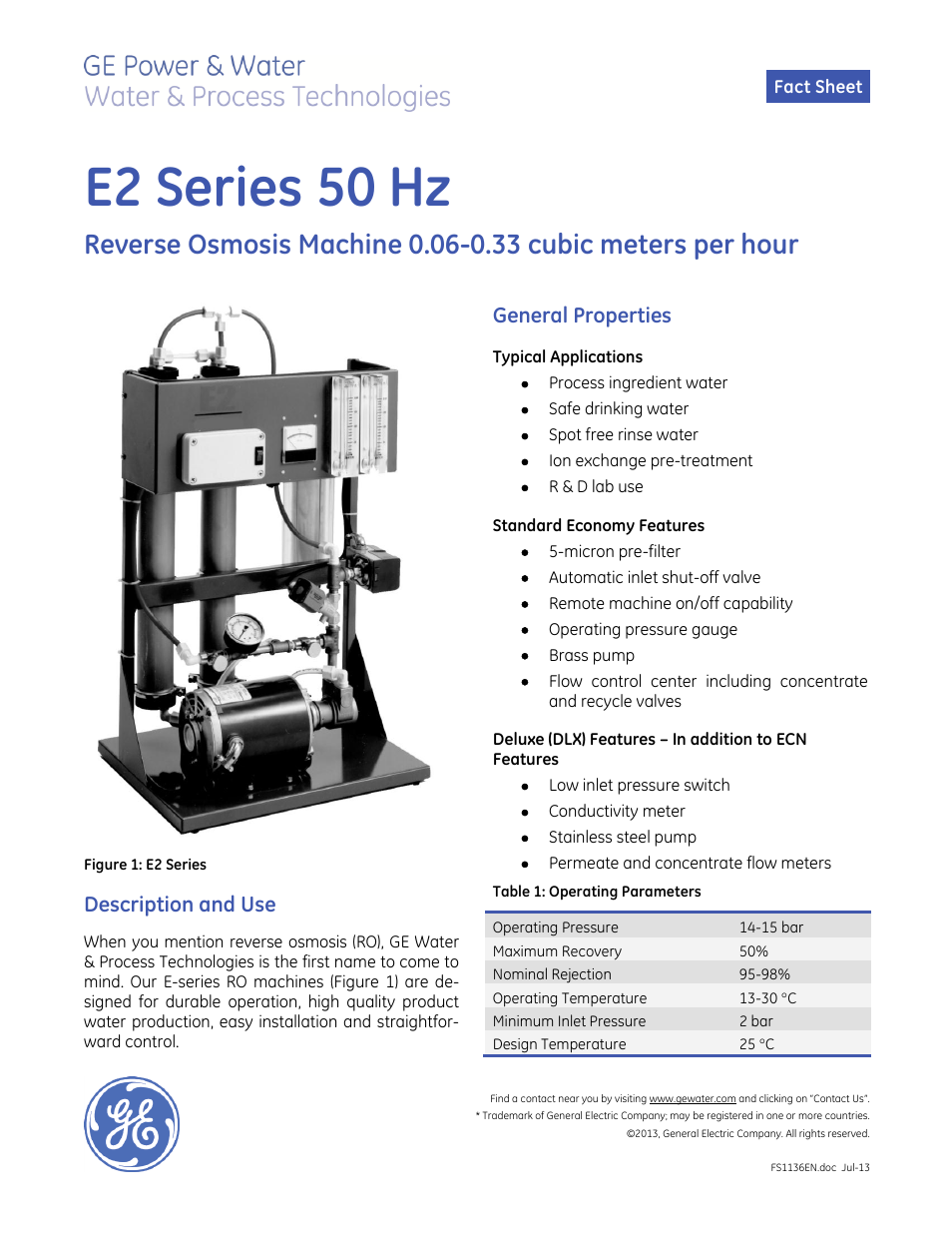 E-Series Reverse Osmosis - E2 50 Hz