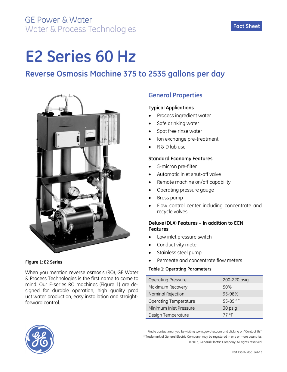 E-Series Reverse Osmosis - E2 60 Hz