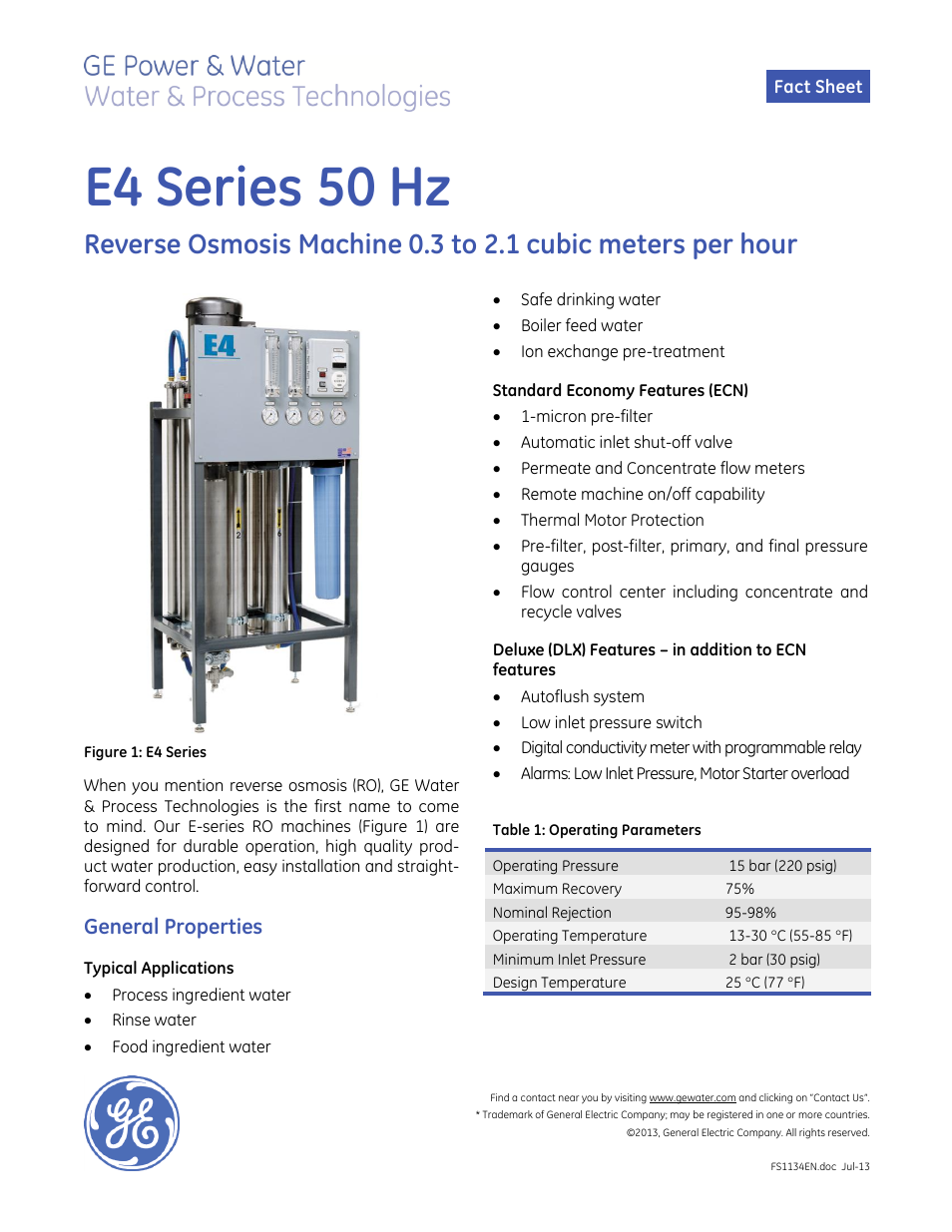 E-Series Reverse Osmosis - E4 50 Hz