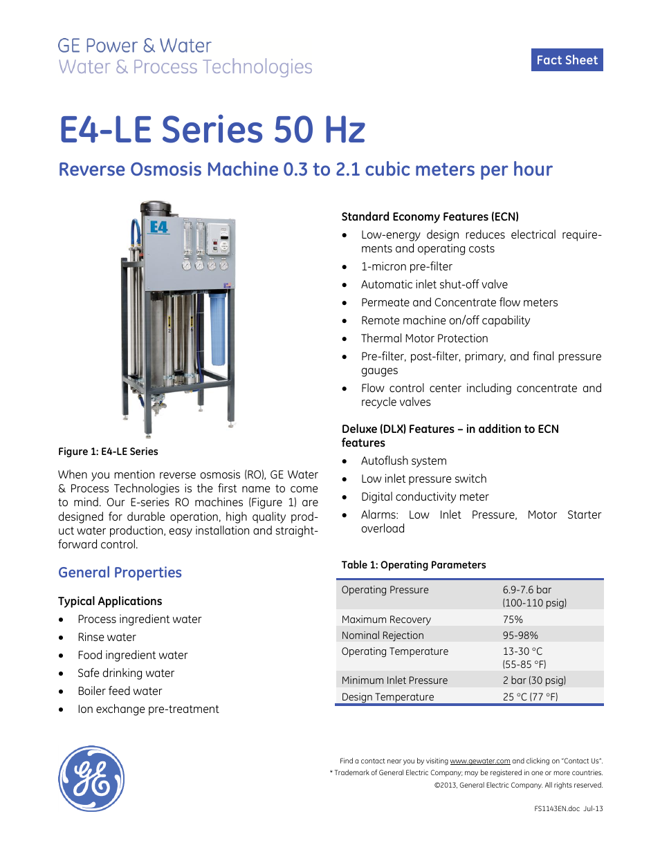 E-Series Reverse Osmosis - E4 LE 50 Hz