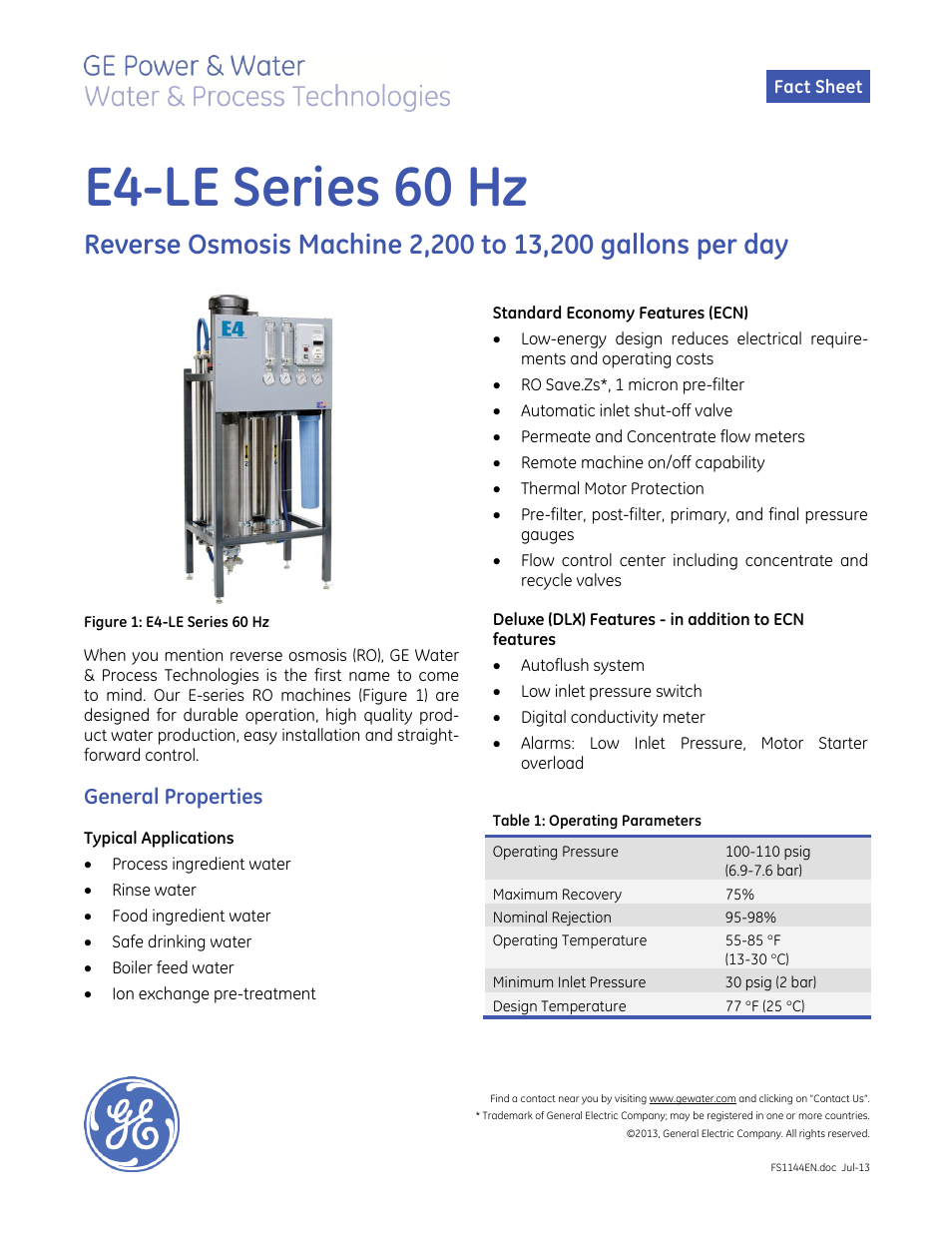 E-Series Reverse Osmosis - E4 LE 60 Hz