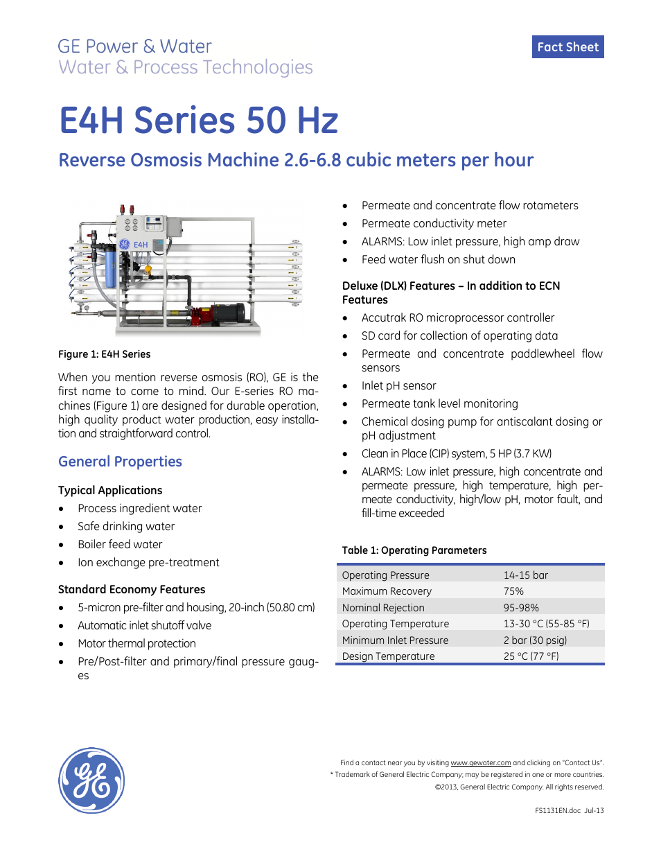 E-Series Reverse Osmosis - E4H 50 Hz