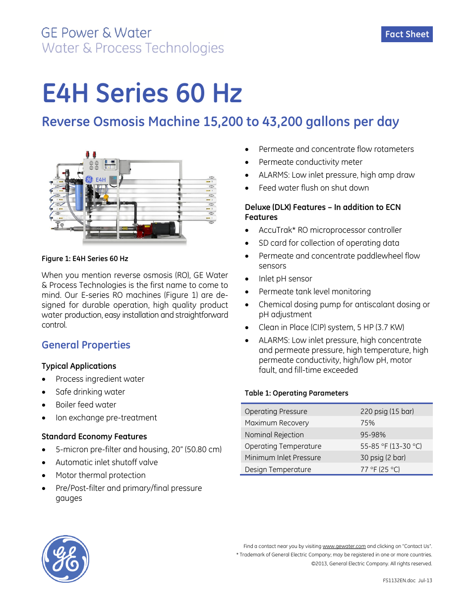 E-Series Reverse Osmosis - E4H 60 Hz