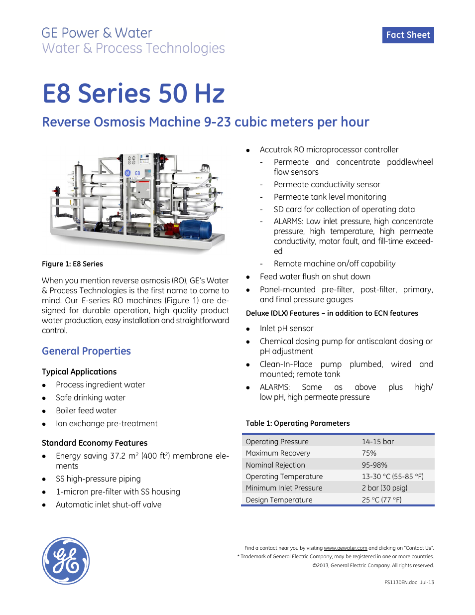 E-Series Reverse Osmosis - E8 50 Hz