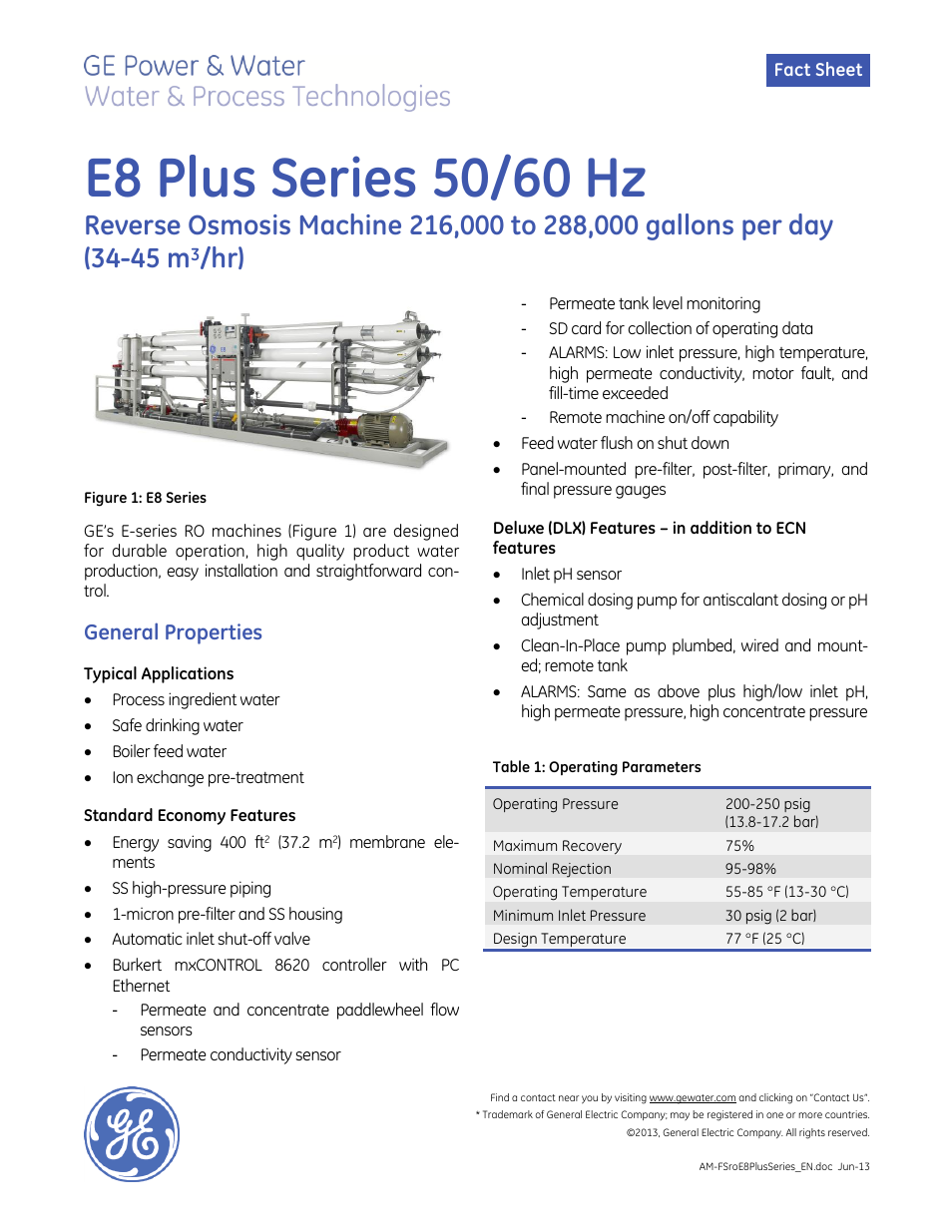 E-Series Reverse Osmosis - E8 Plus Series 50_60 Hz