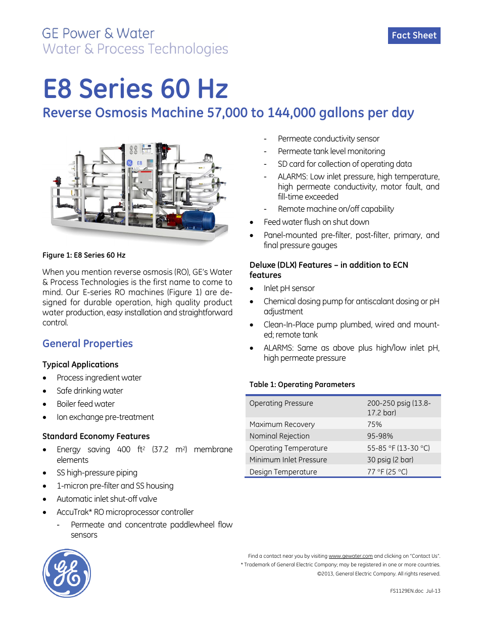 E-Series Reverse Osmosis - E8 Series 60 Hz