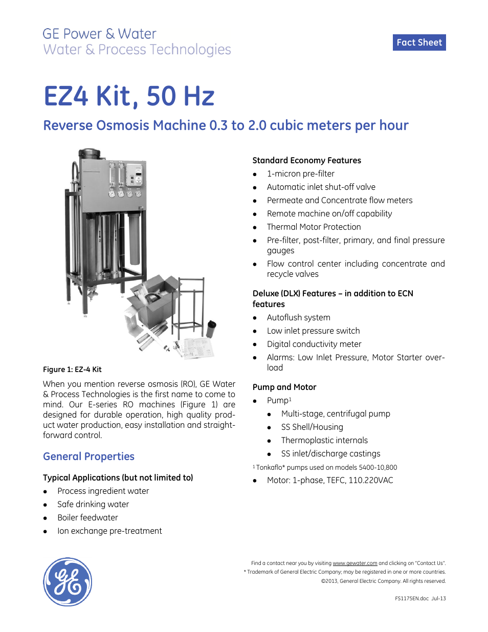 E-Series Reverse Osmosis - EZ-4 Kit 50 Hz