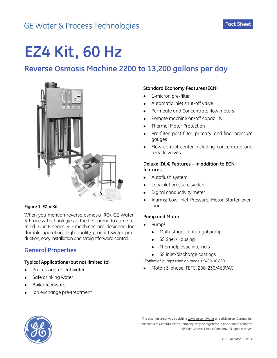 E-Series Reverse Osmosis - EZ-4 Kit 60 Hz