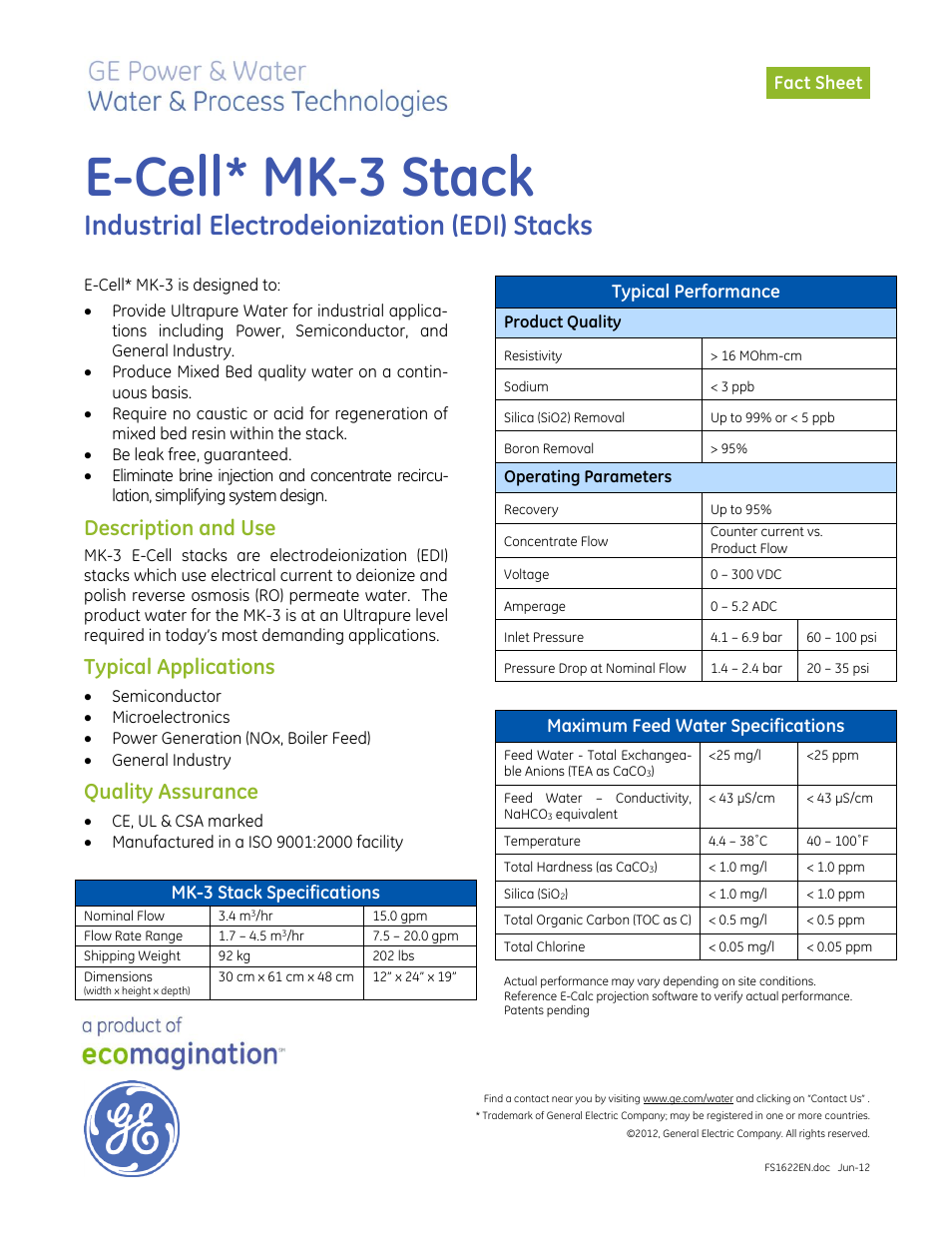 Electrodeionization (EDI) - E-Cell MK-3 Stack