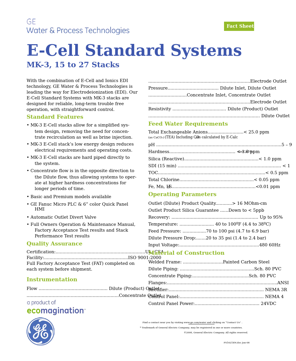 Electrodeionization (EDI) - E-Cell Standard Systems, MK-3, 15 to 27 Stacks