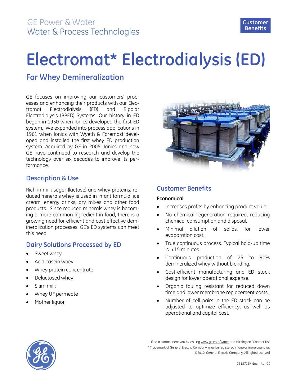 Electrodialysis (ED) for Whey Demineralization
