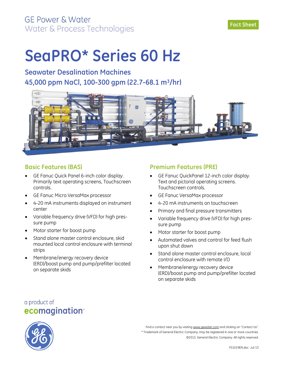 SeaPRO 60 Hz 45,000 ppm NaCl 100-300 gpm