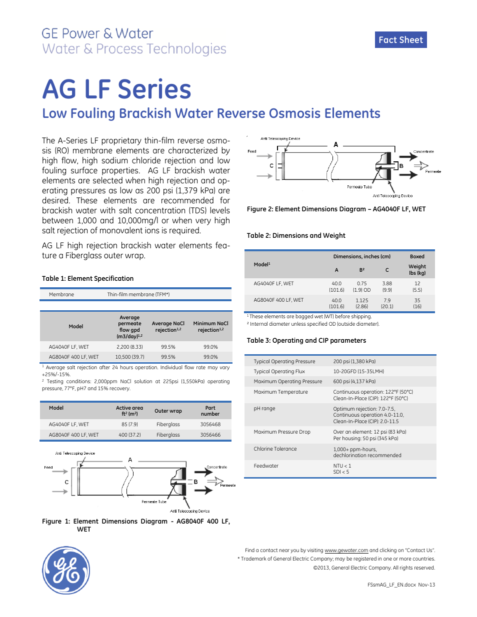 Spiral Wound Membranes - AG LF Series