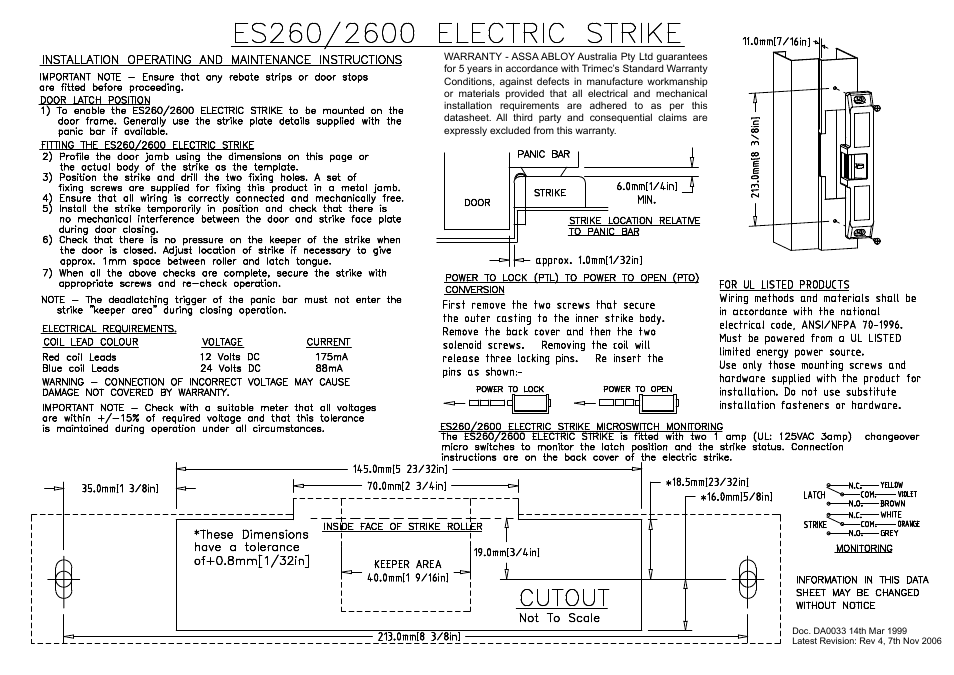 ES2600 Series Monitored Electric Strike