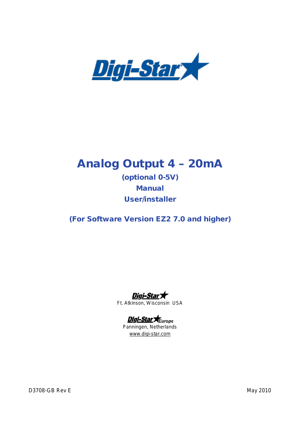 Analog Output 4 – 20mA