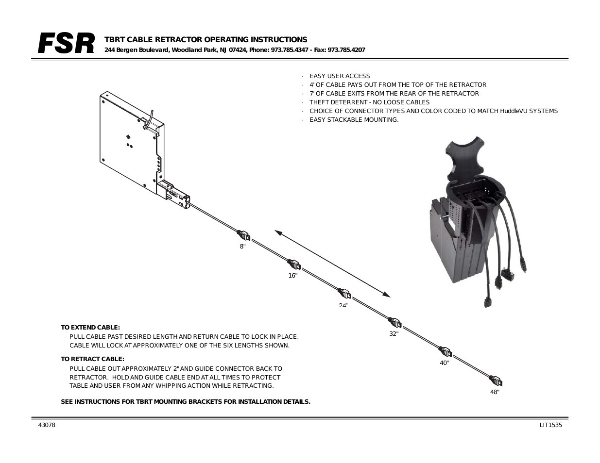 TBRT CABLE RETRACTOR Operating Instructions