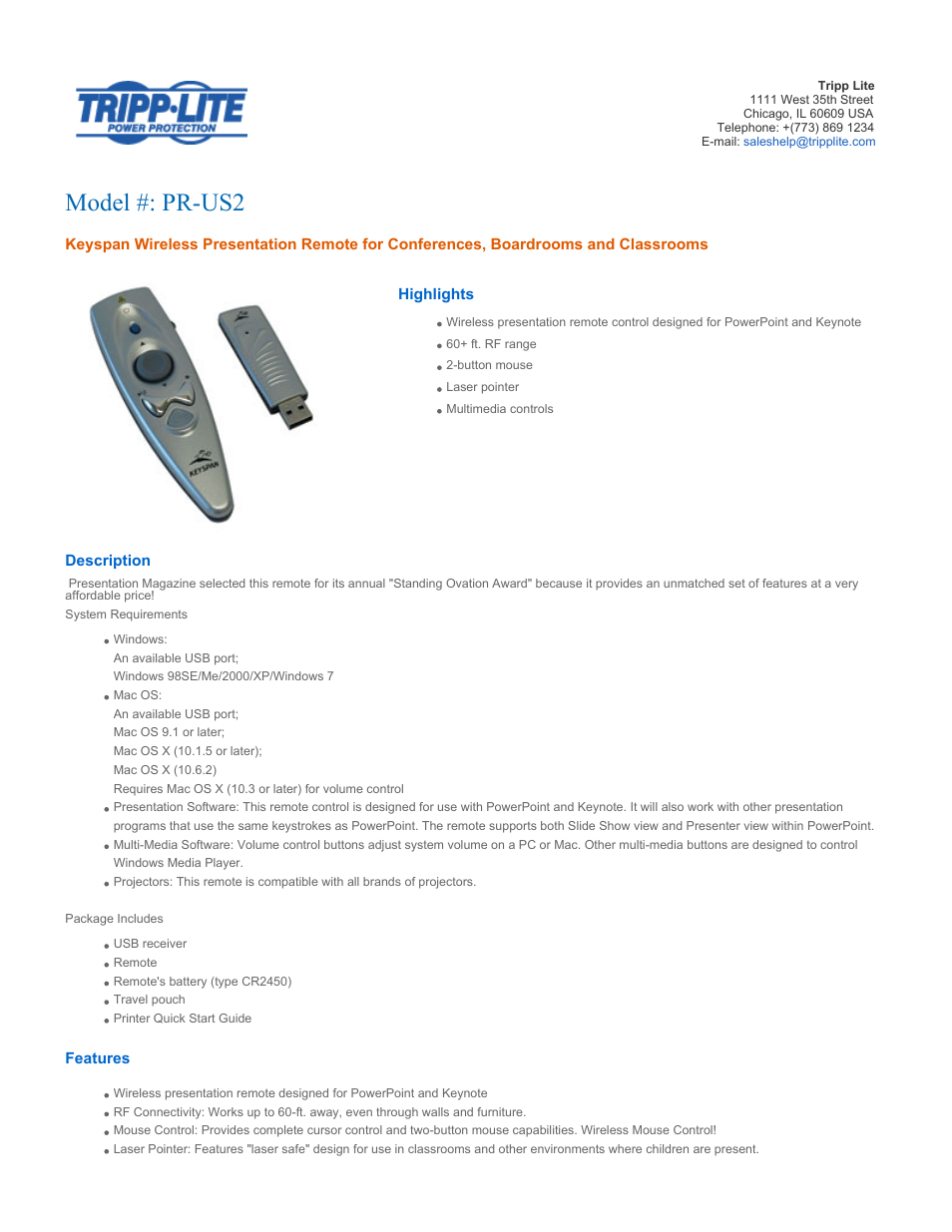 Keyspan Wireless Presentation Remote PR-US2