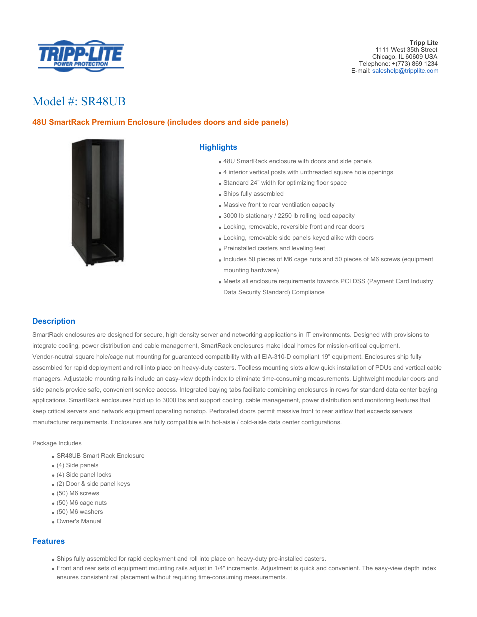48U SmartRack Premium Enclosure SR48UB