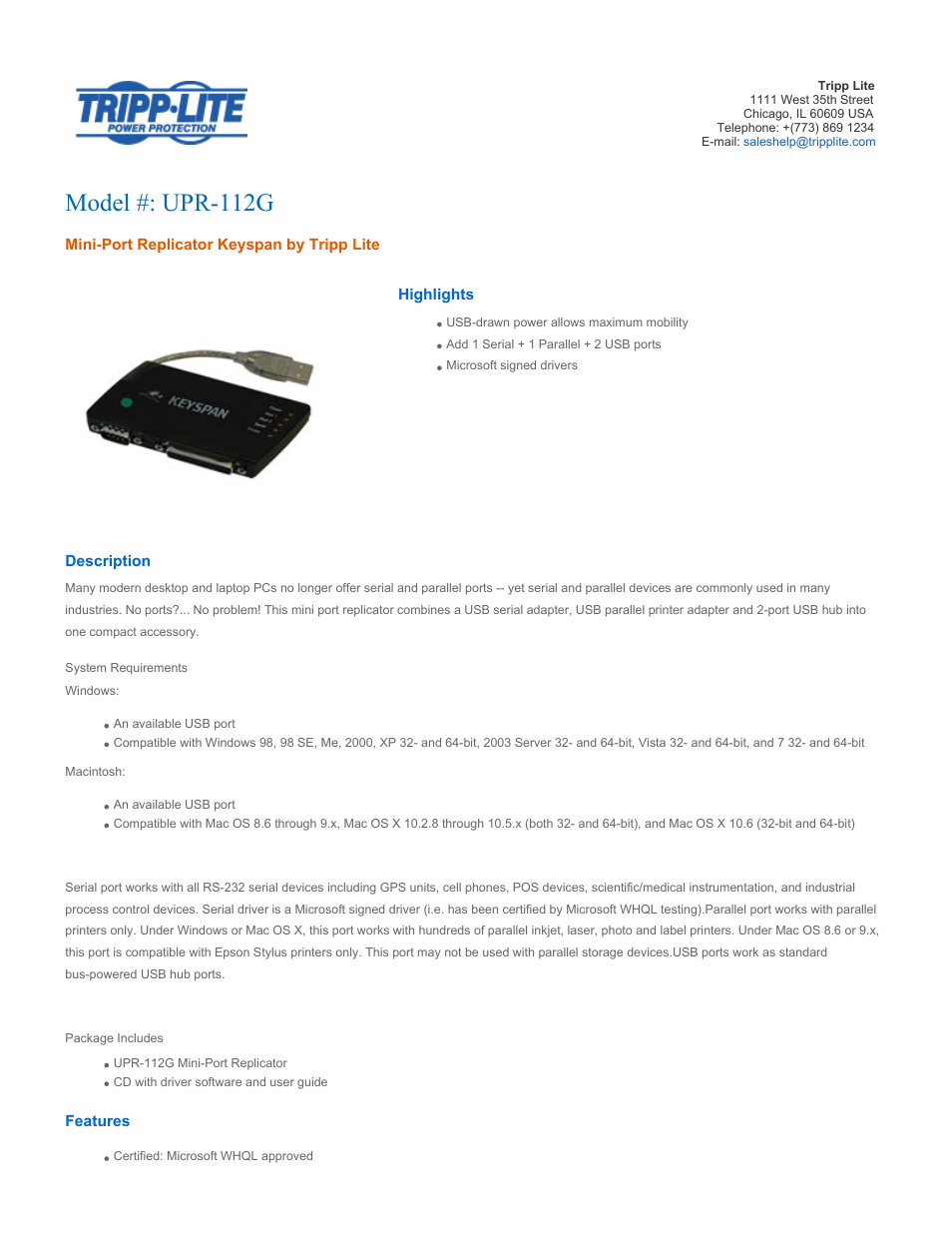 Mini-Port Replicator UPR-112G