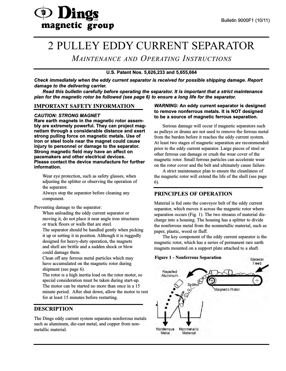 2 PULLEY EDDY CURRENT SEPARATOR