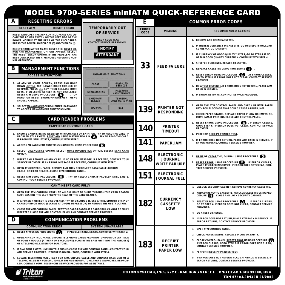 9700 Series Quick Reference Guide